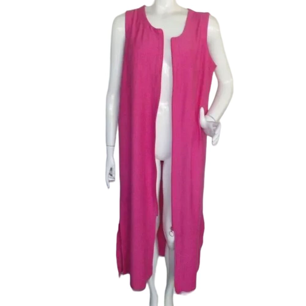 TROPICAL ESCAPE Swim Cover, L, Bold Pink, Zipper front, Sleeveless, Long - Picture 4 of 10